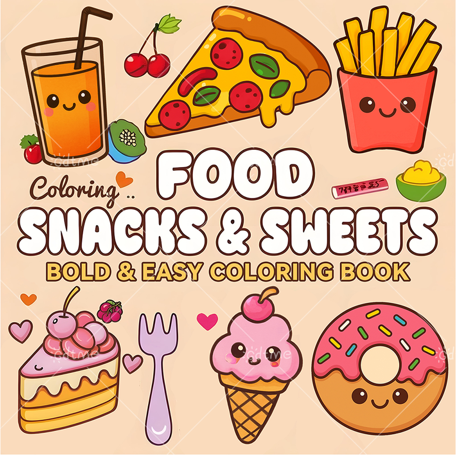Food Y Snacks Coloring Book - FOOD SNACKS & SWEETS Themed Coloring