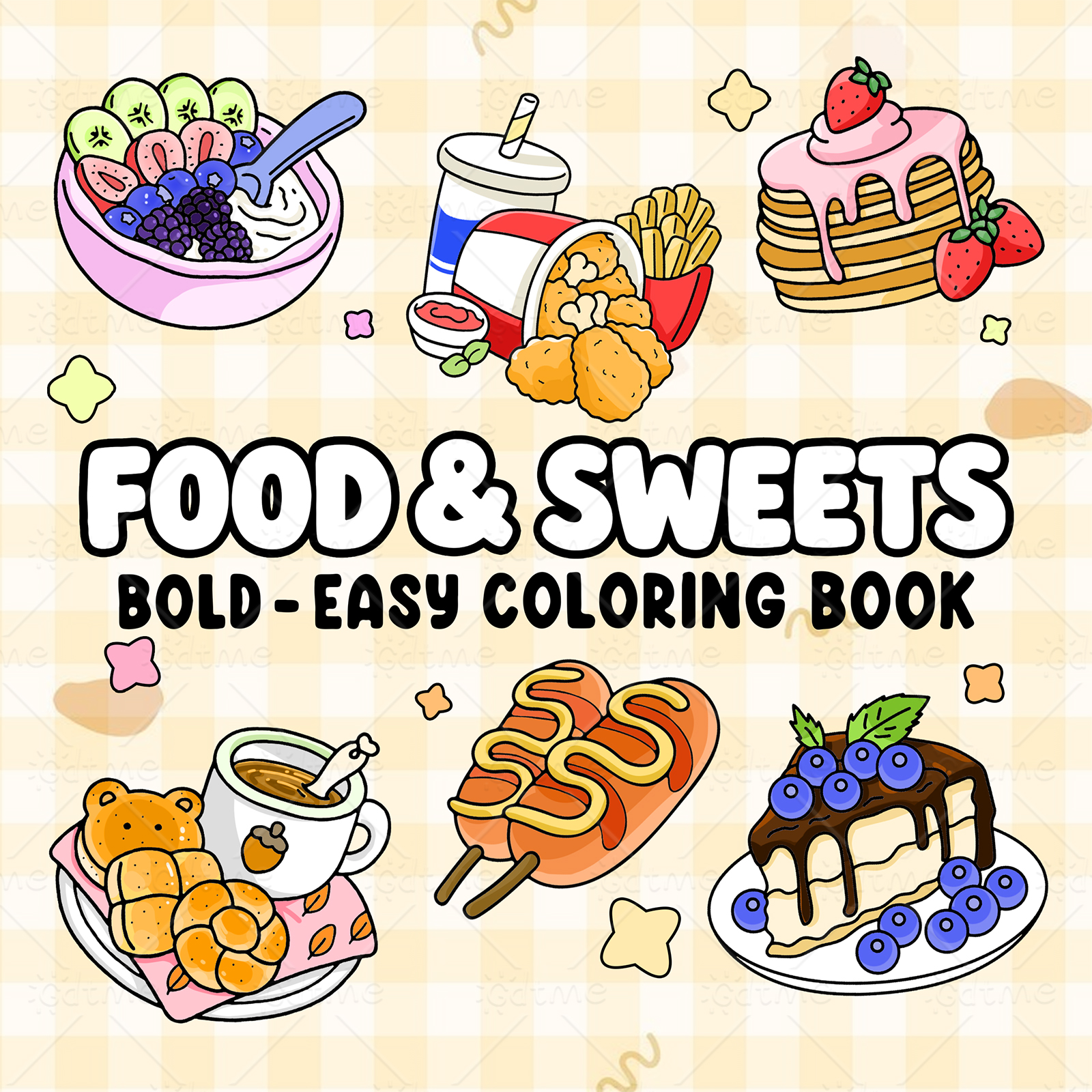 Food Y Snacks Coloring Book - FOOD SWEETS Bold-easy Patterns Coloring Book