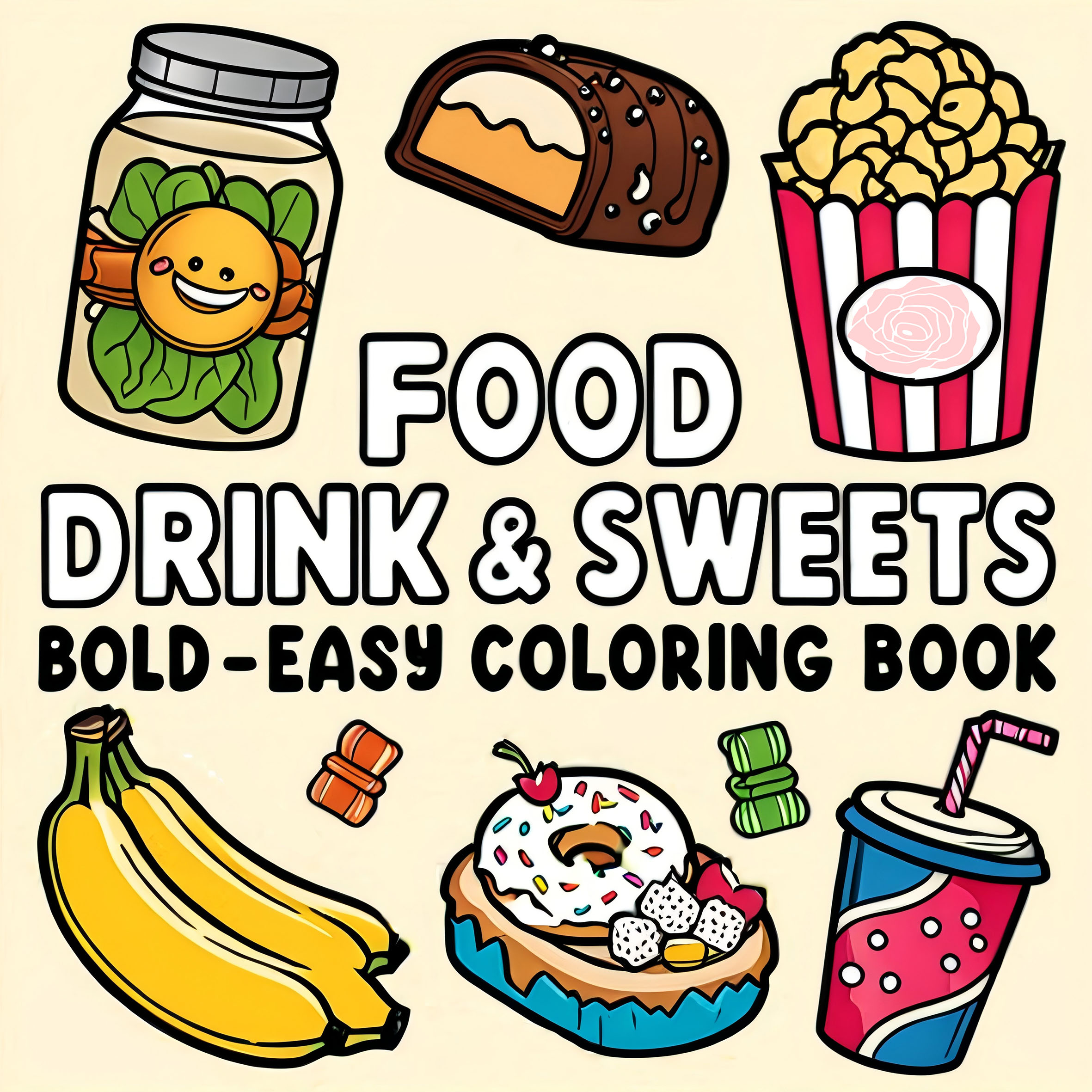 Food Y Snacks Coloring Book - FOOD DRINK & SWEETS BOLD-EASY Coloring