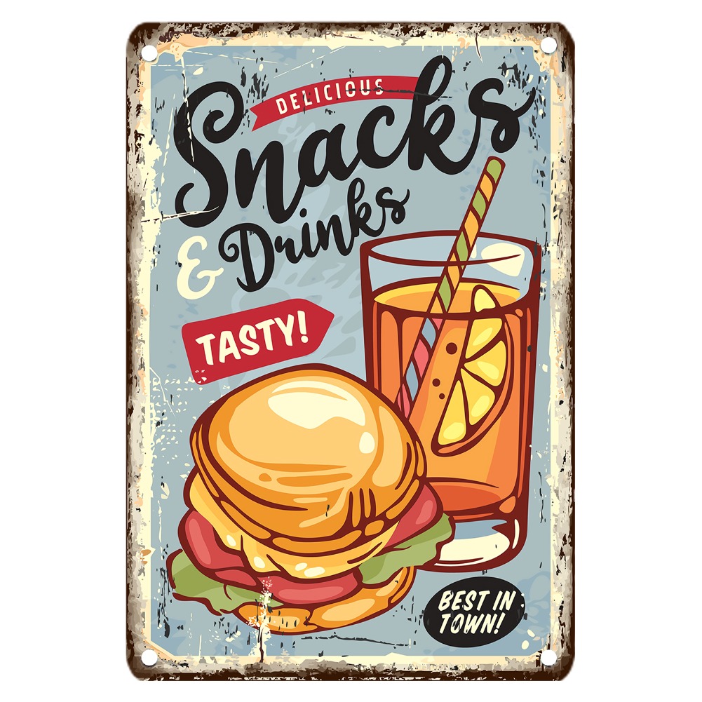 Vintage Food Metal Sign, 12x8  - Food Snacks Easy ulasan dan harga